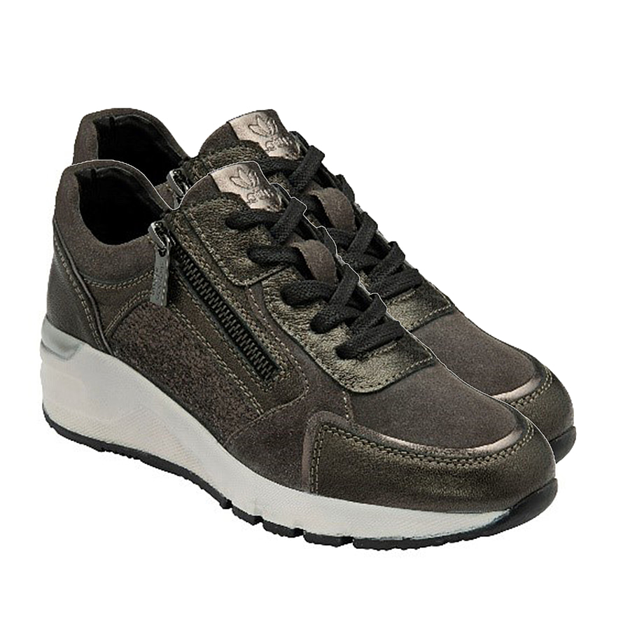 Gunmetal Leather Lace-Up Casual Trainers | Stressless by Lotus(Size 7) - Gunmetal