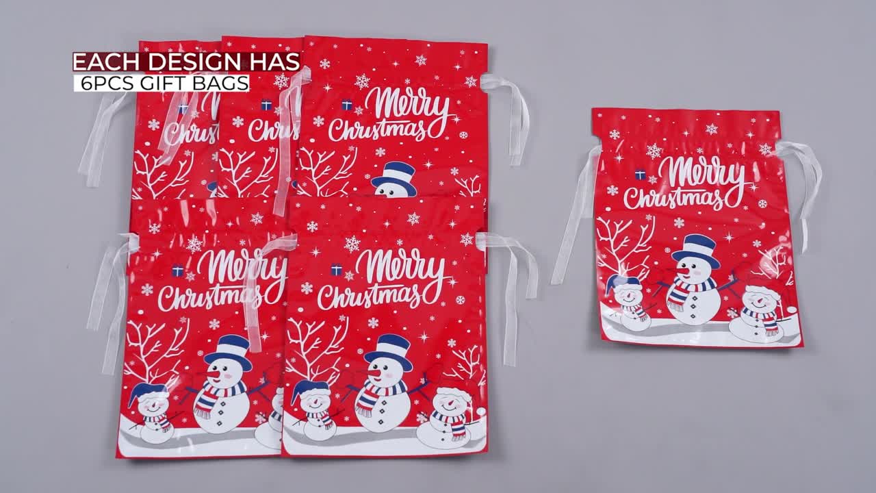 Hallmark Drawstring Christmas Gift Bag Set (2 Fabric Bags with