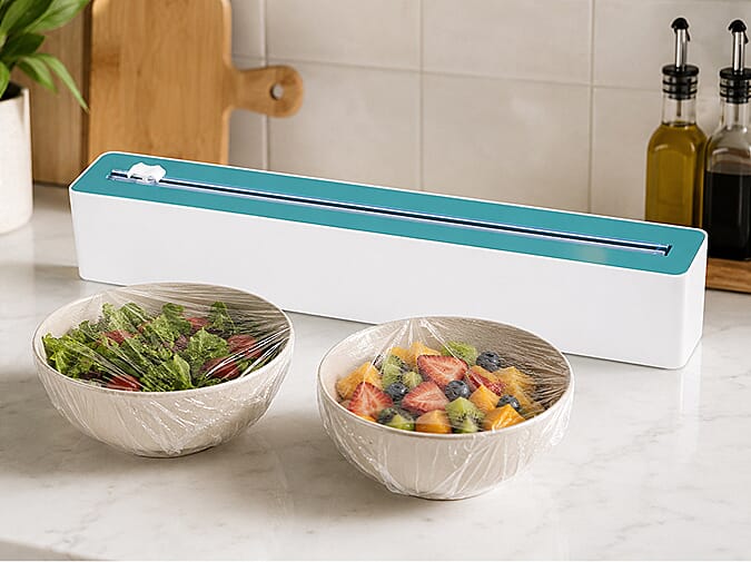 Cling Film Cutter wrapping food on worktop