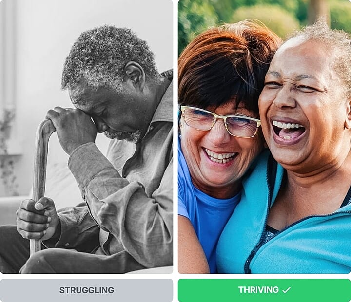 Elderly man struggling with pain and fatigue