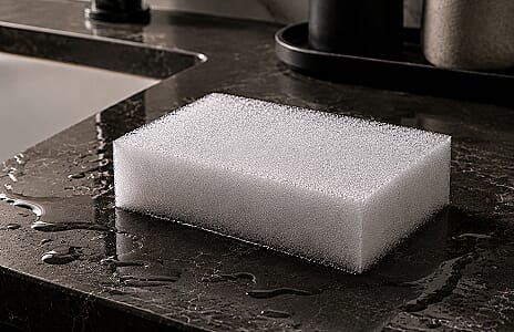 Sponge being dampened with just water before cleaning
