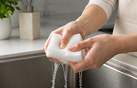 Step 2 — Squeeze out excess water from the magic sponge