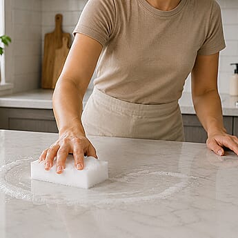 Magic sponge used on kitchen surfaces and cooker hob