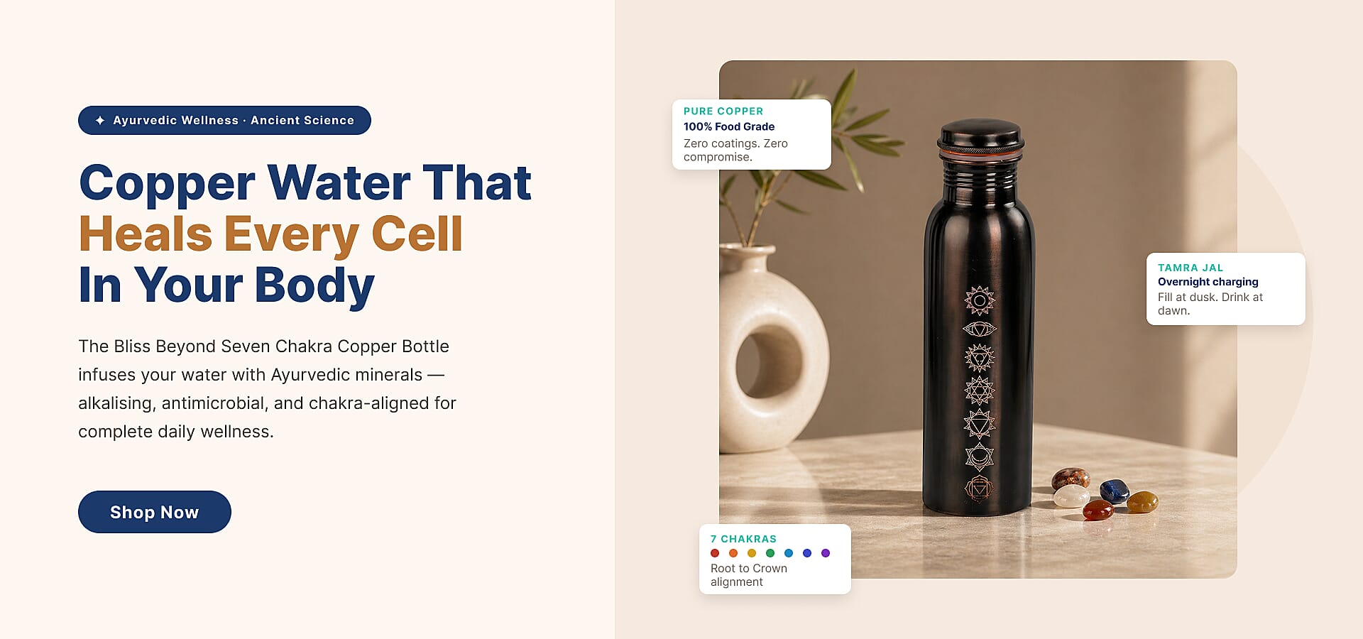 Bliss Beyond Seven Chakra 32oz Copper Water Bottle — copper water that heals every cell in your body