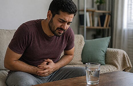Man suffering from low energy and inflammation caused by acidic bottled water