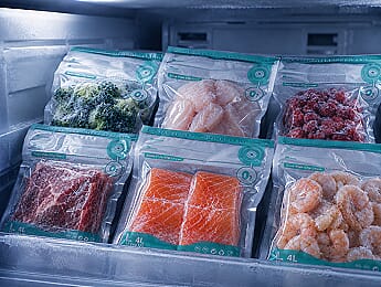 Vacuum sealed bags in freezer