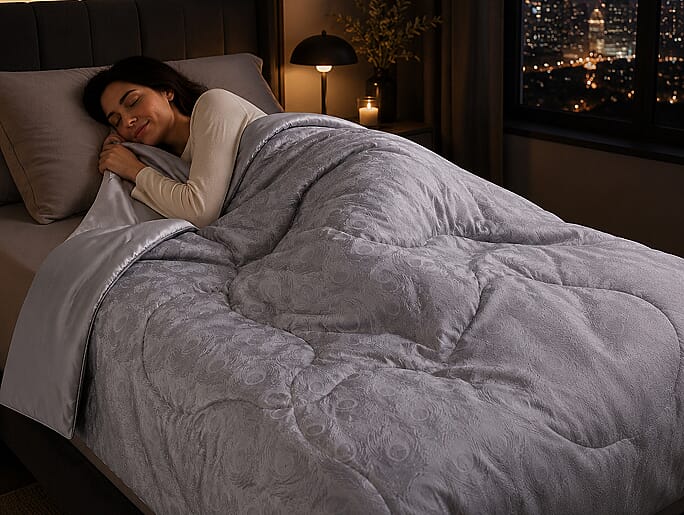 Hush Haven Silk Cooling Quilt on a beautifully styled bed