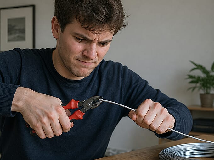 Wire stripper tool in use — cutting electrical wire
