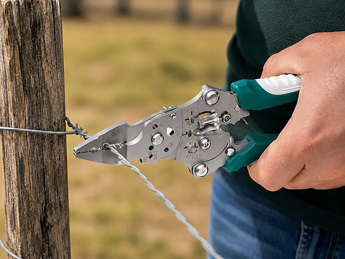 Wire stripper showing all three functions — cut, strip, crimp