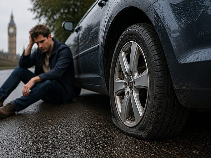 Flat tyre on roadside