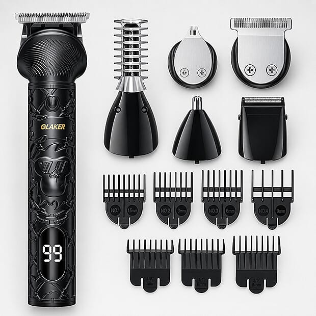 GLAKER 6-in-1 Trimmer kit contents — everything included