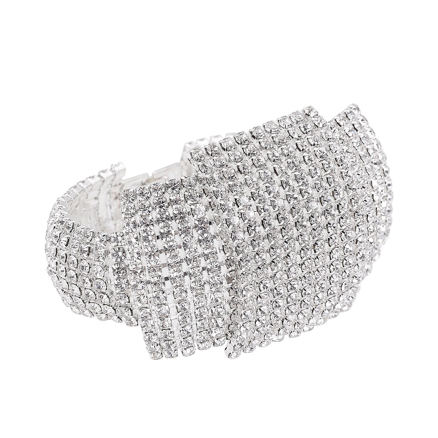 Vintage White Austrian Crystal Bracelet (Size 7.5) in Silver Tone