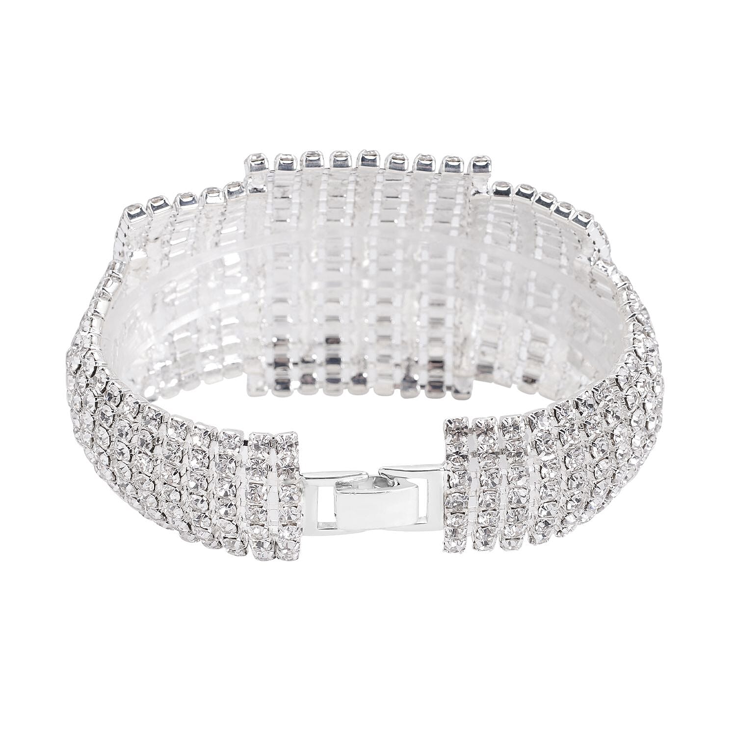 Vintage White Austrian Crystal Bracelet (Size 7.5) in Silver Tone