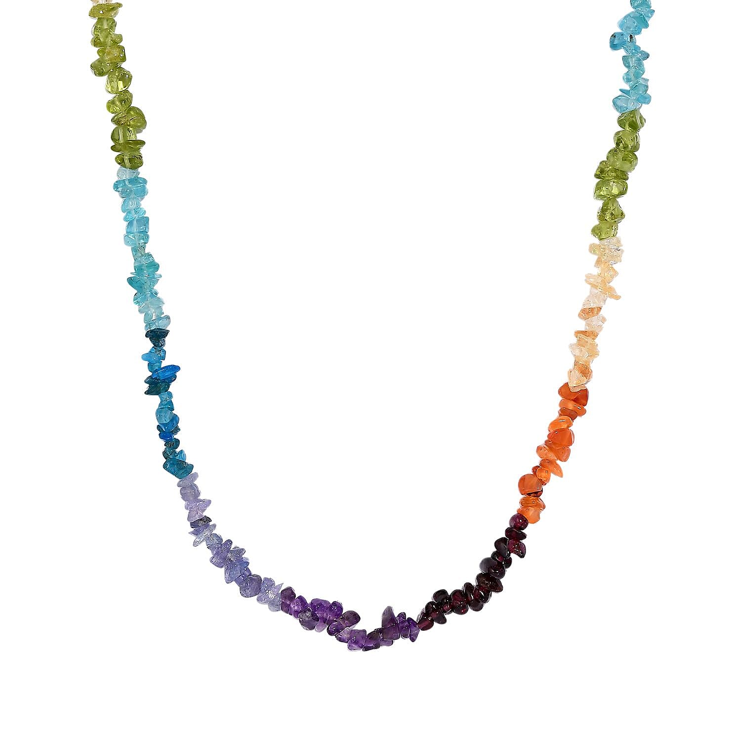 Neon Apatite Multi Gemstone Rainbow Necklace (Size 20) in 14K Gold Overlay Sterling Silver 73.46 Ct.