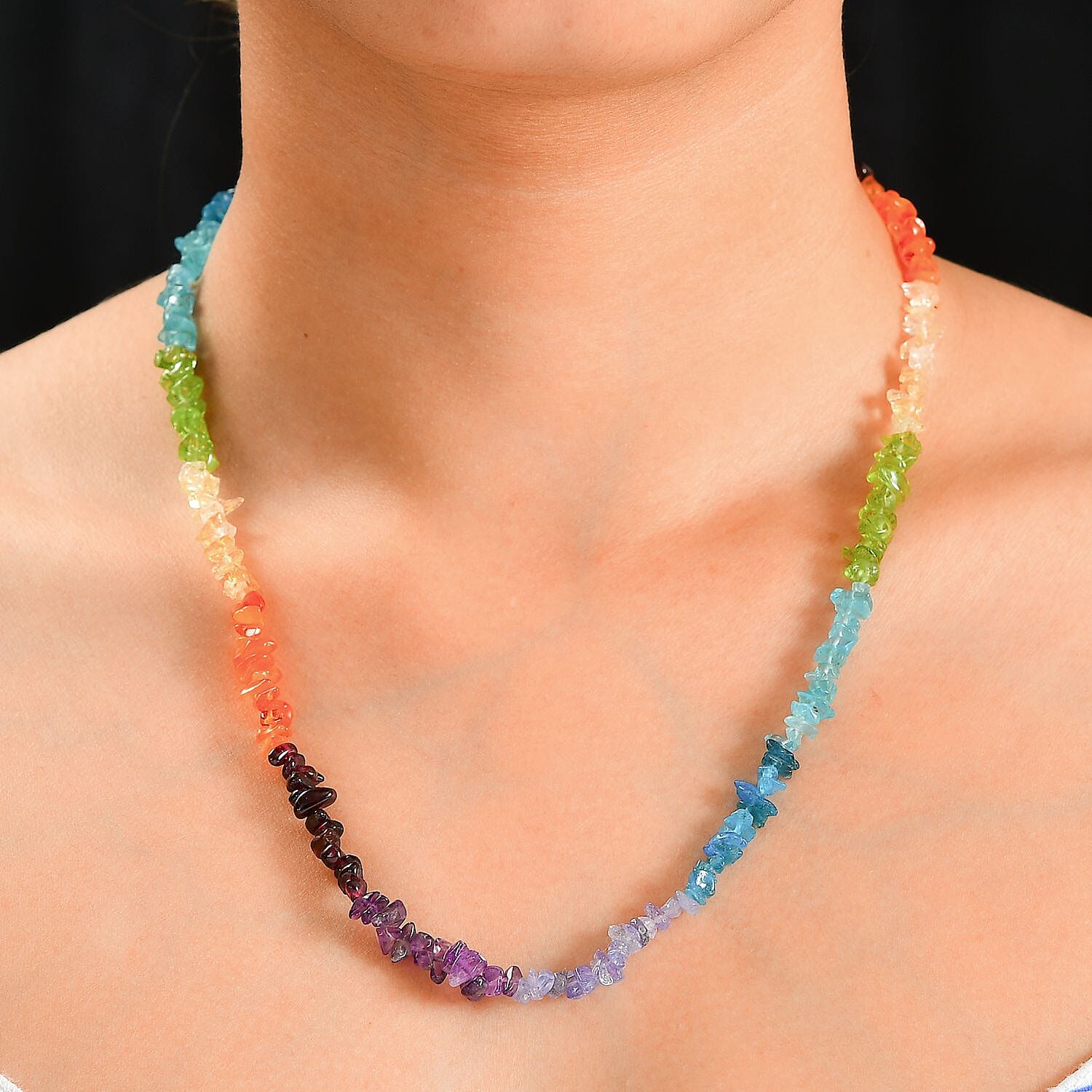 Neon Apatite Multi Gemstone Rainbow Necklace (Size 20) in 14K Gold Overlay Sterling Silver 73.46 Ct.