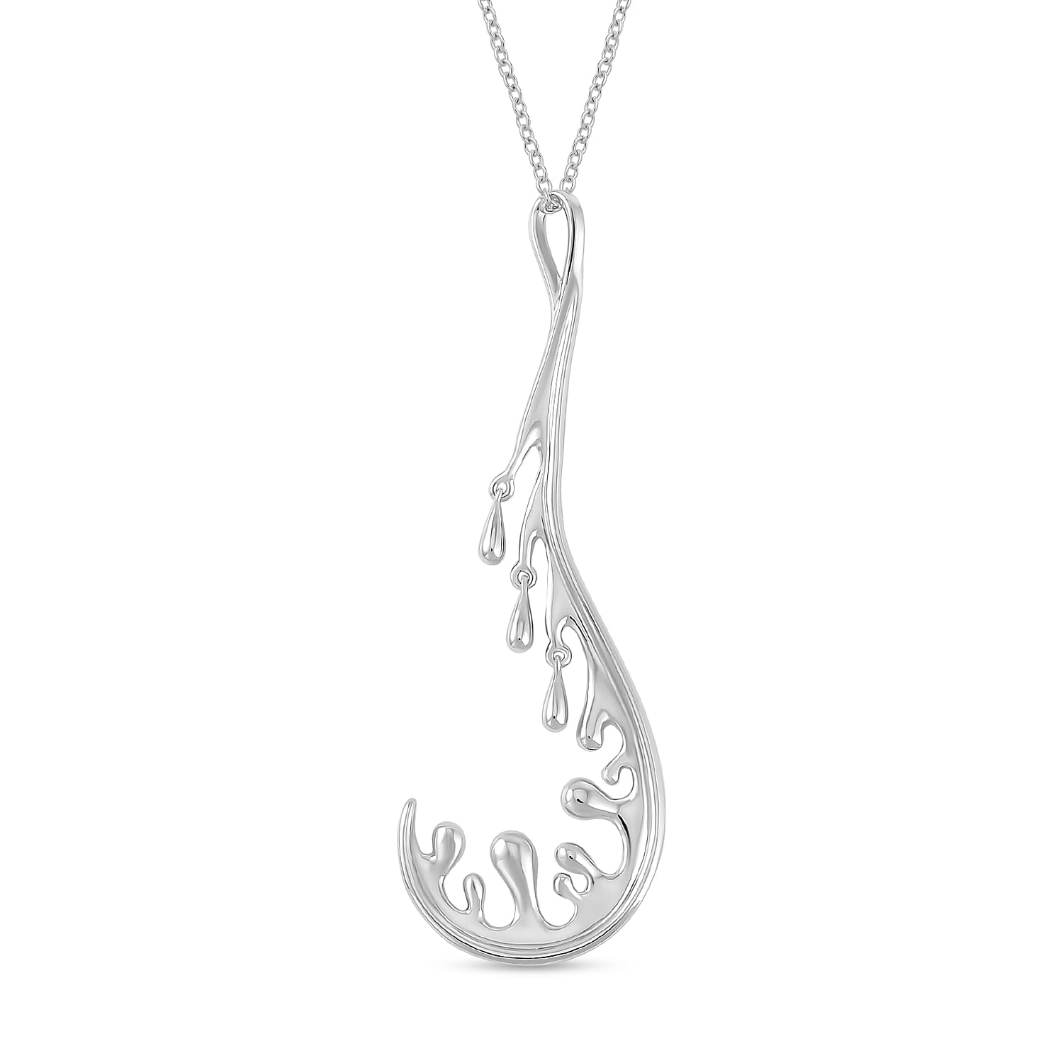 Lucy Q Wave Collection - Motion Ocean Rhodium Plated Sterling Silve Pendant with Chain (Size - 18-20)
