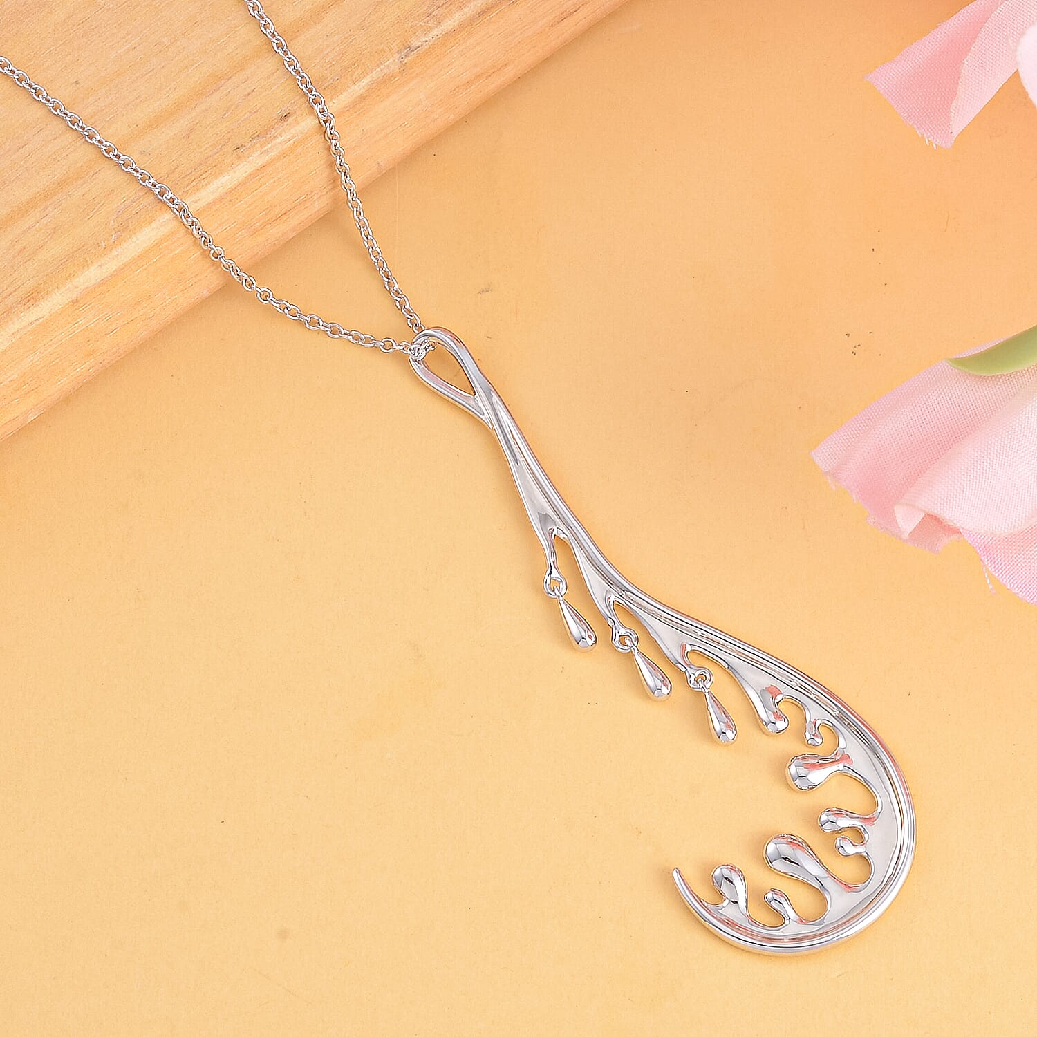 Lucy Q Wave Collection - Motion Ocean Rhodium Plated Sterling Silve Pendant with Chain (Size - 18-20)