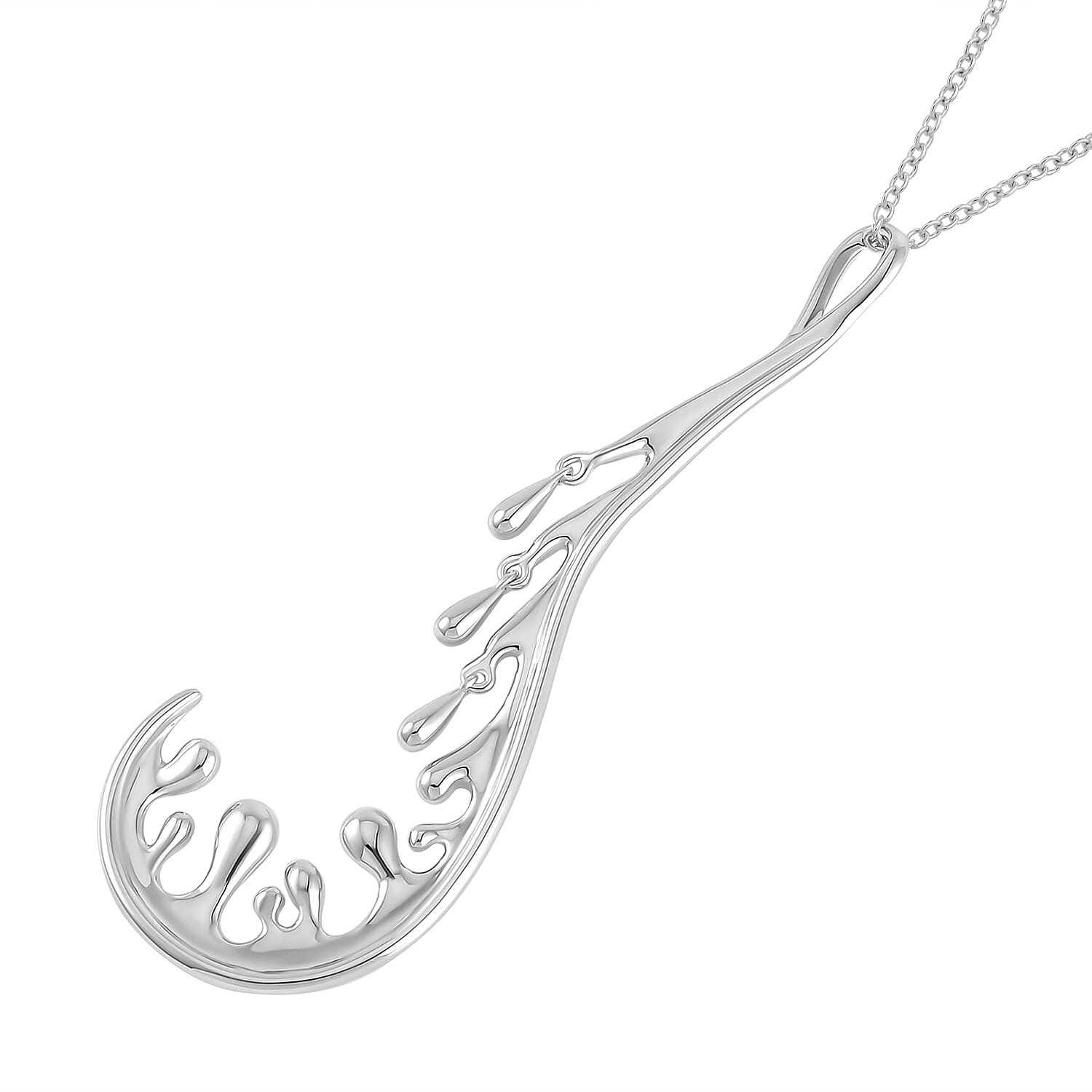 Lucy Q Wave Collection - Motion Ocean Rhodium Plated Sterling Silve Pendant with Chain (Size - 18-20)