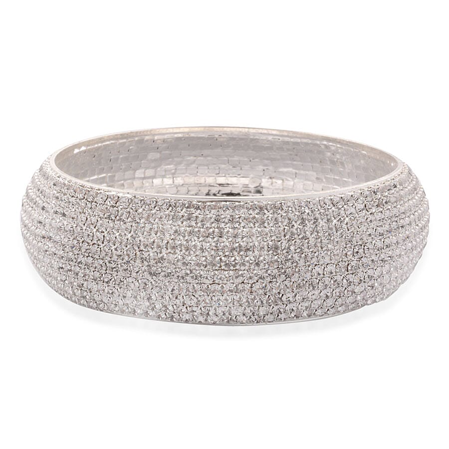 AAA White Austrian Crystal Bangle (Size 8 ) in Silver Tone