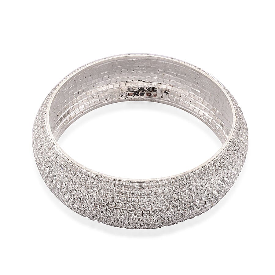 AAA White Austrian Crystal Bangle (Size 8 ) in Silver Tone