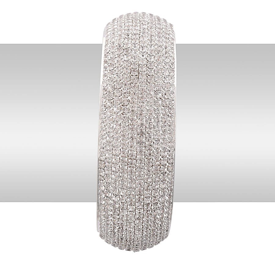 AAA White Austrian Crystal Bangle (Size 8 ) in Silver Tone