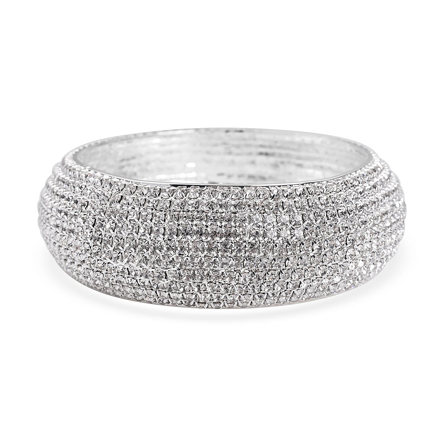 AAA White Austrian Crystal Bangle (Size 8 ) in Silver Tone