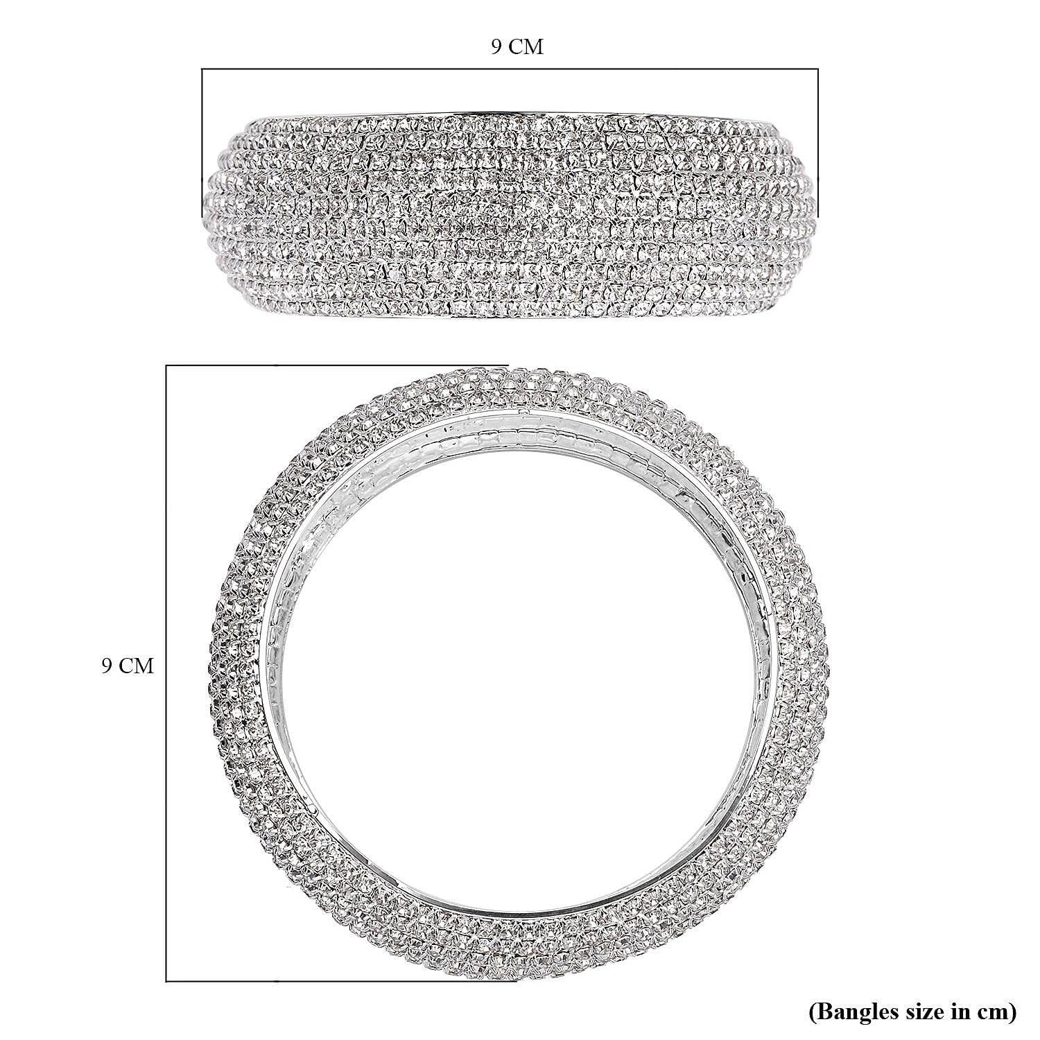 AAA White Austrian Crystal Bangle (Size 8 ) in Silver Tone