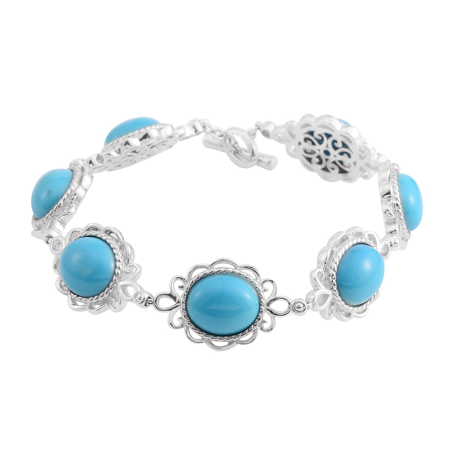 38.71 Ct Sleeping Beauty Turquoise Indian Garnet Station Bracelet in  Rhodium Plated Silver 7.75 Inch