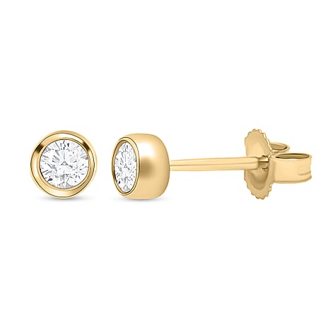 9K Yellow Gold SGL Certified Natural Diamond (I3-G-H) Stud Earrings with Push Back 0.25 Ct.