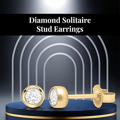 9K Yellow Gold SGL Certified Natural Diamond (I3-G-H) Stud Earrings with Push Back 0.25 Ct.
