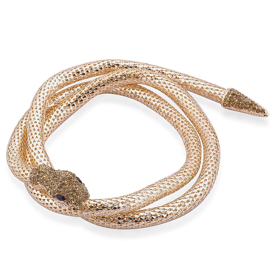 Champagne & Black Austrian Crystal Snake Design Necklace (Size - 32) in Gold Tone