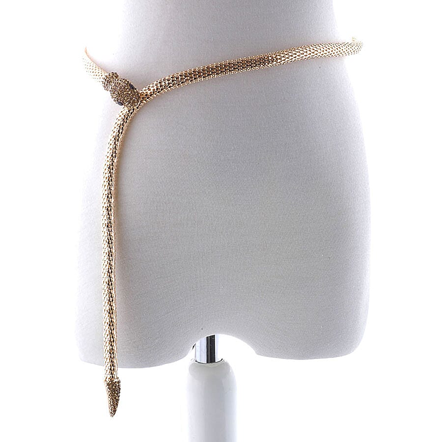 Champagne & Black Austrian Crystal Snake Design Necklace (Size - 32) in Gold Tone