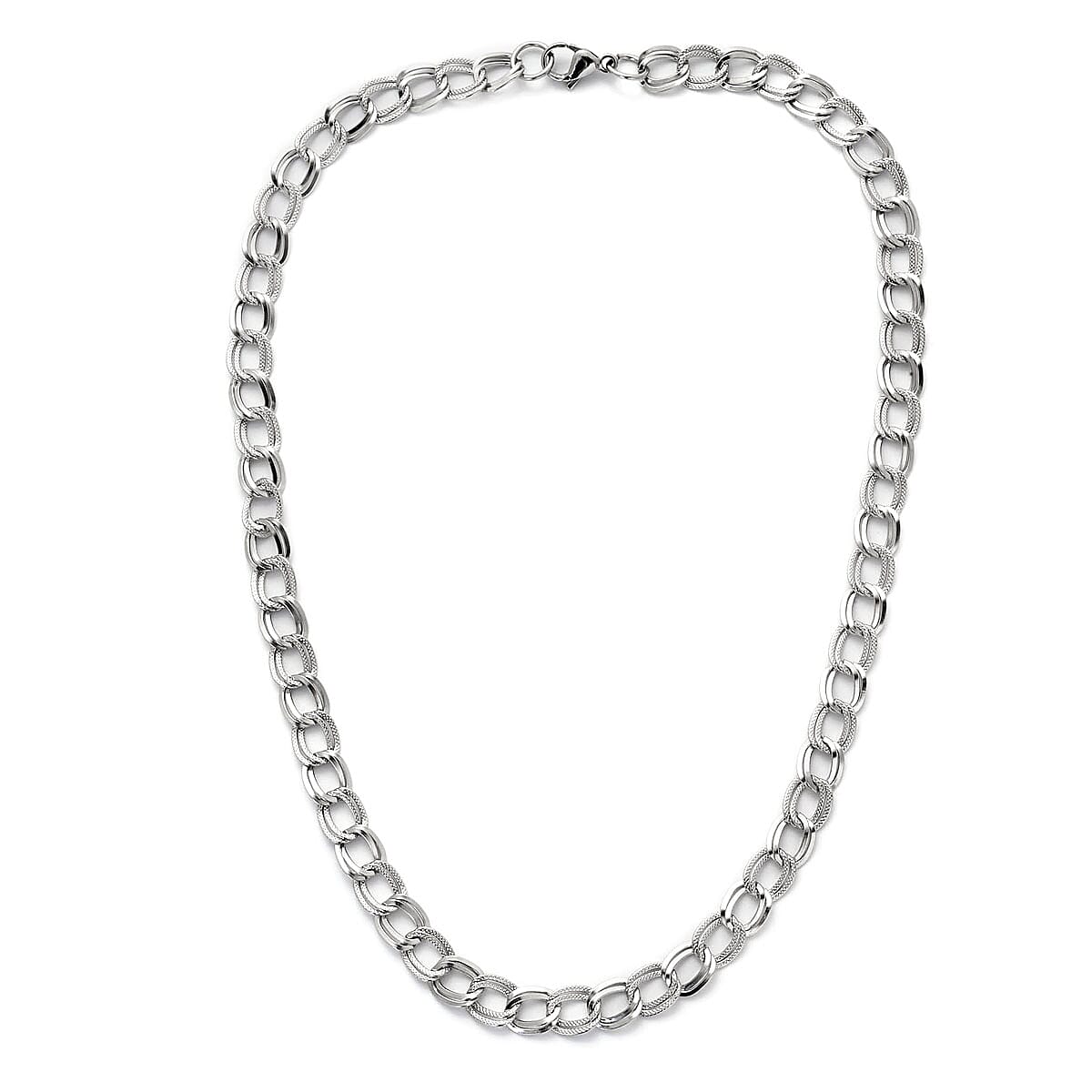 Curb Link Necklace With Lobster Clasp (Size 20) in Silver Tone