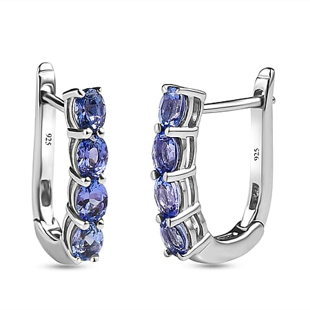 Tanzanite December Birthstone Hoop Earrings in Sterling Silver with Platinum Plated