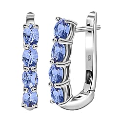 Tanzanite December Birthstone Hoop Earrings in Sterling Silver with Platinum Plated