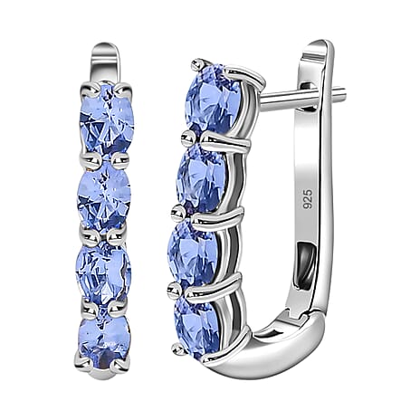 Tanzanite Hoop Earrings with Clasp in Platinum Overlay Sterling Silver 1.35 Ct.