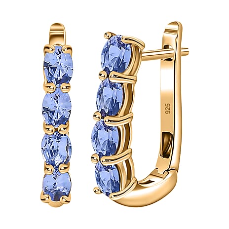 Tanzanite Hoop Earring with Clasp in 18K Vermeil Yellow Gold Plated Sterling Silver 1.37 Ct.