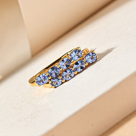 Tanzanite Hoop Earring with Clasp in 18K Vermeil Yellow Gold Plated Sterling Silver 1.37 Ct.