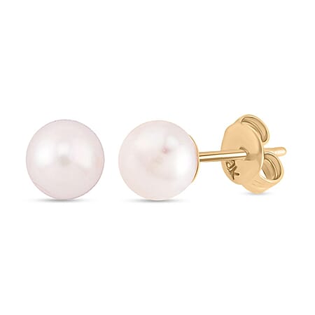 9K Yellow Gold Japanese Akoya Pearl (Rnd) Ball Stud Earrings (with Push Back)