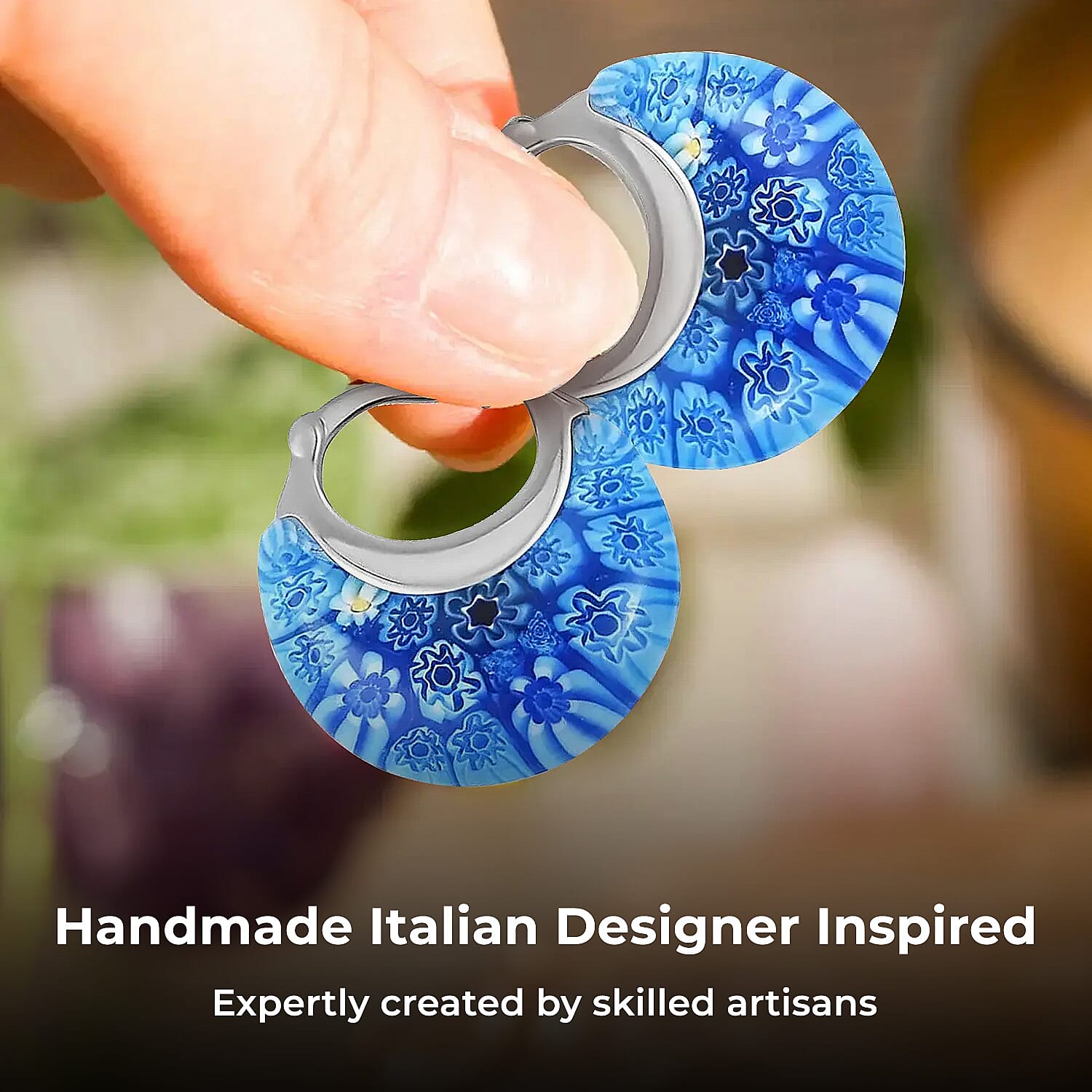 Blue Murano Glass Earring with Clasp in Stainless Steel.