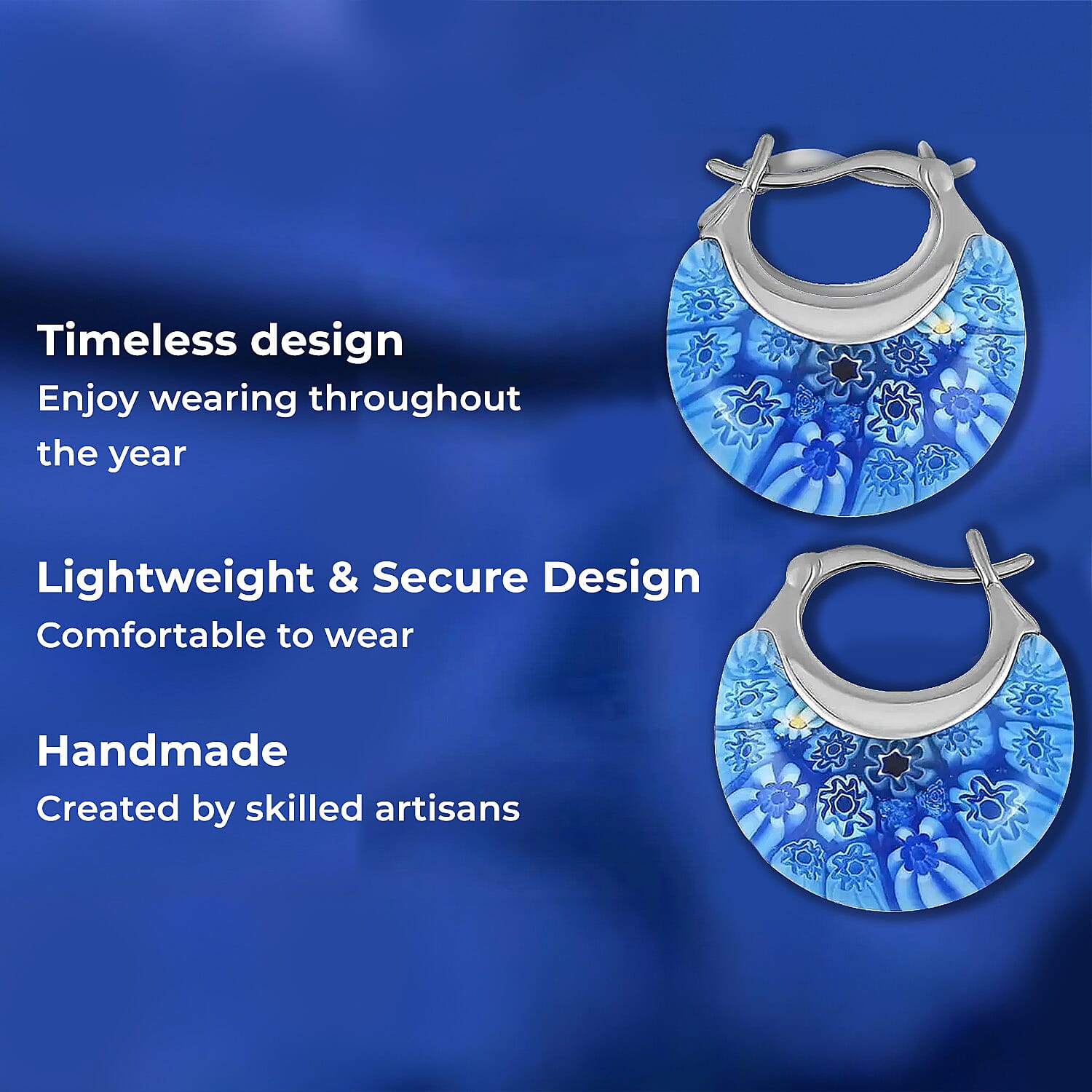 Blue Murano Glass Earring with Clasp in Stainless Steel.