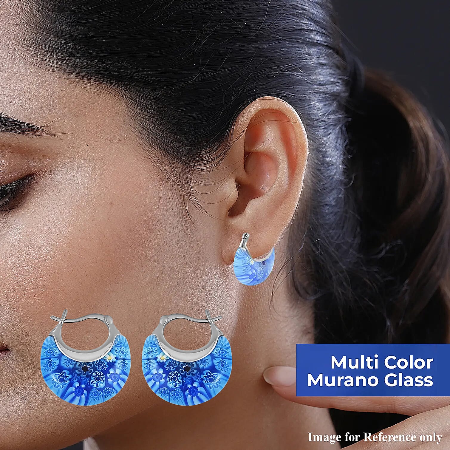 Blue Murano Glass Earring with Clasp in Stainless Steel.