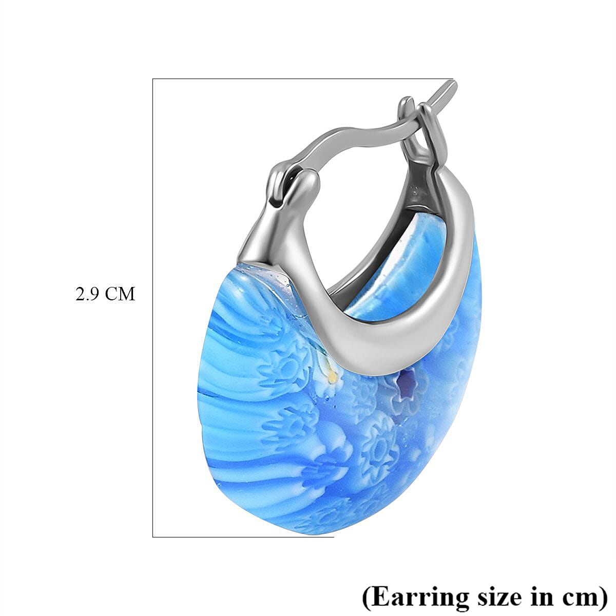 Blue Murano Glass Earring with Clasp in Stainless Steel.