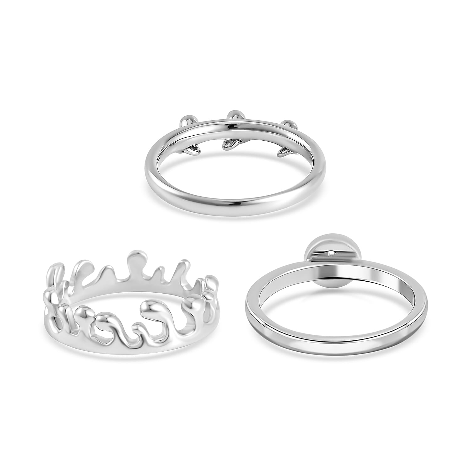 LucyQ Set of 3 Collection - Splash, Button and Drip Ring in Rhodium Plated Sterling Silver