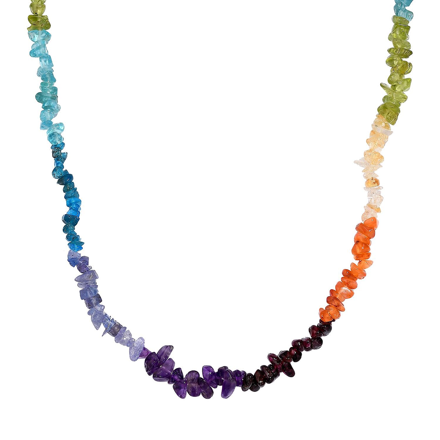 Jewels of India Mozambique Garnet, Tanzanite & Multi Gemstones Necklace (Size 20) in 14K Gold Overlay Sterling Silver 72.85 Ct.