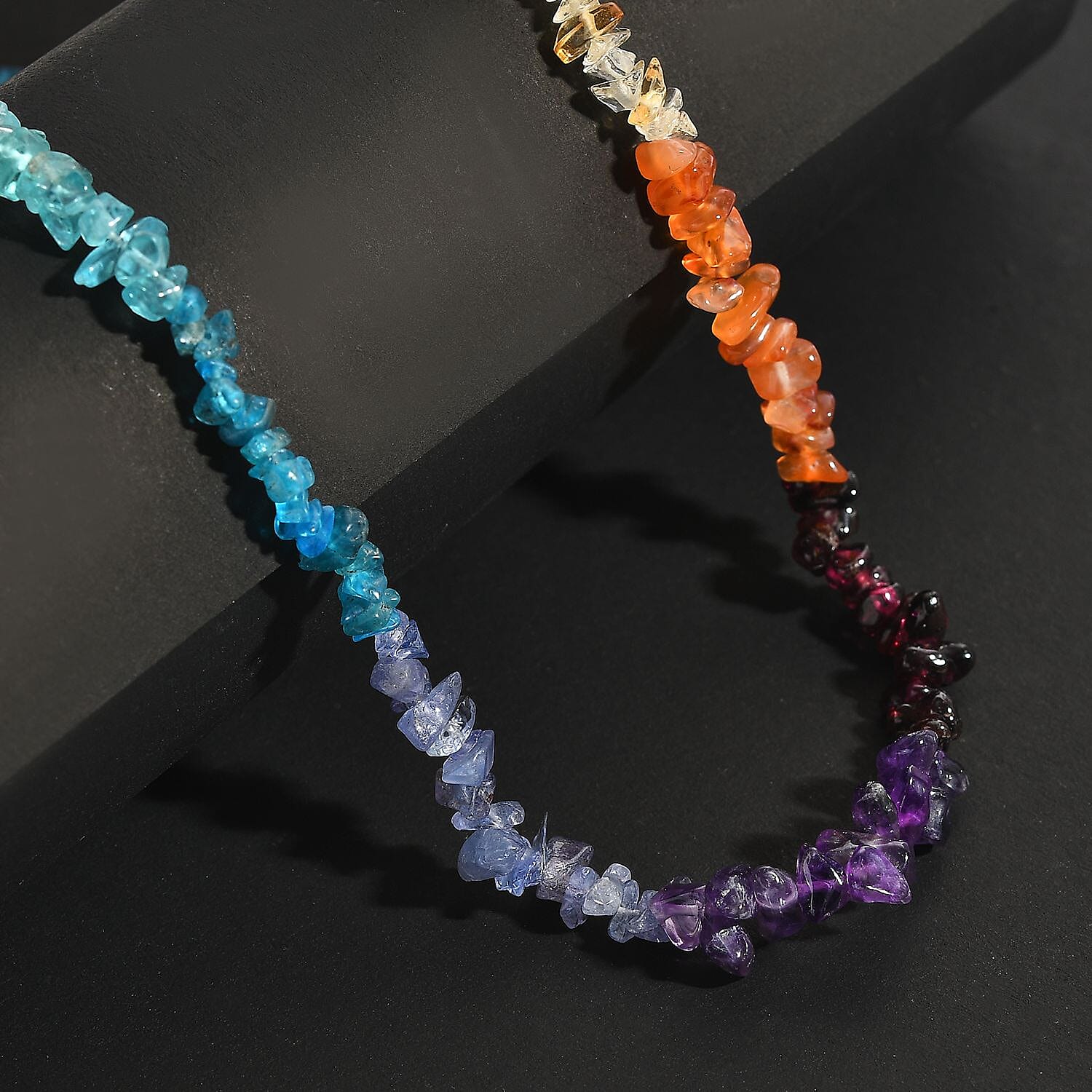 Jewels of India Mozambique Garnet, Tanzanite & Multi Gemstones Necklace (Size 20) in 14K Gold Overlay Sterling Silver 72.85 Ct.