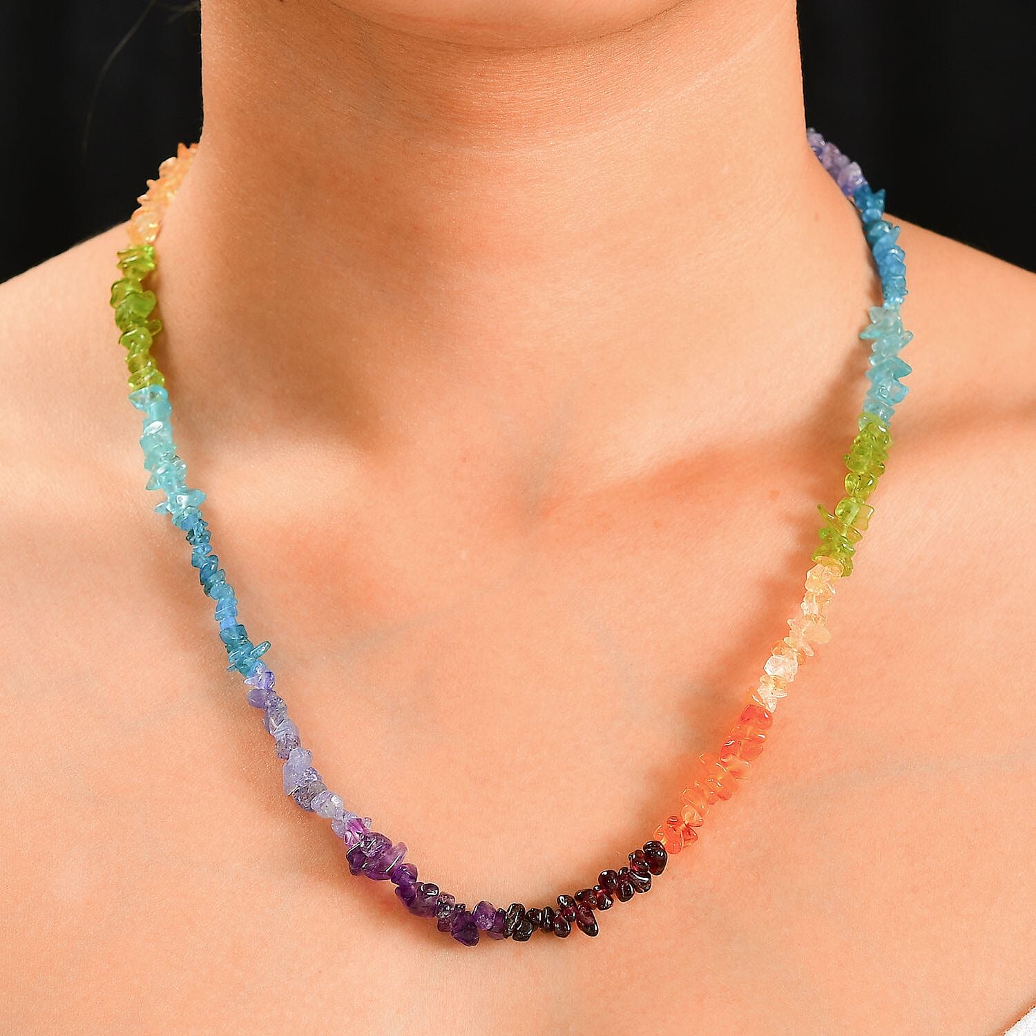 Jewels of India Mozambique Garnet, Tanzanite & Multi Gemstones Necklace (Size 20) in 14K Gold Overlay Sterling Silver 72.85 Ct.