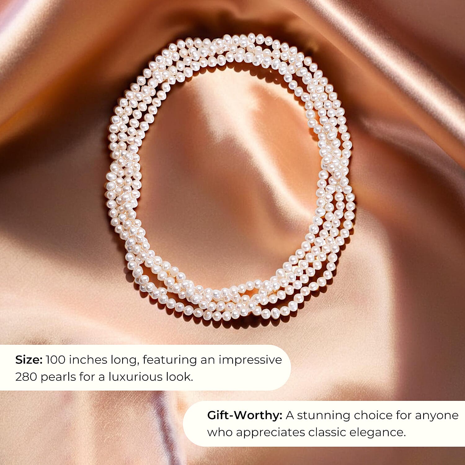 Limited Edition- One Time Deal AAA Freshwater Pearl Necklace (Size - 100 Inch)