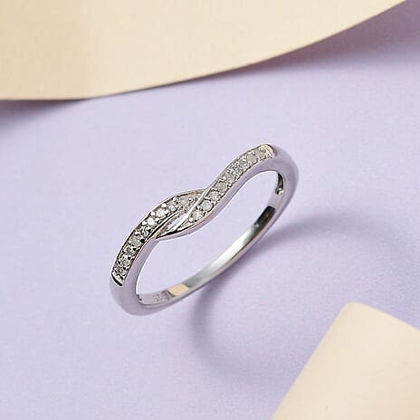 Diamond Ring in Platinum Overlay Sterling Silver 0.12 Ct.