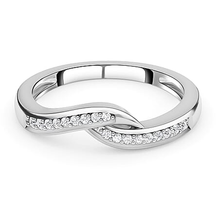 Diamond Criss Cross Ring in Sterling Silver with Platinum Plating